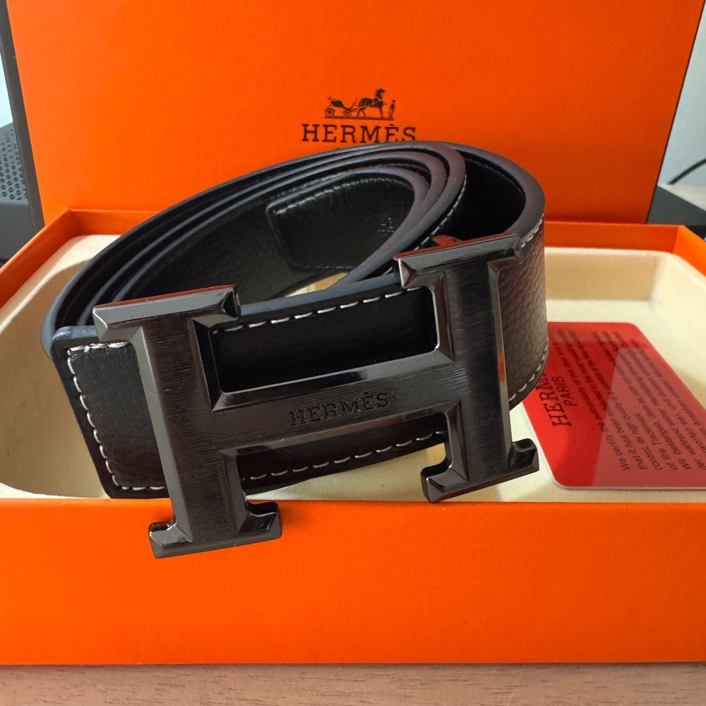 Hermes Black Leather Belt